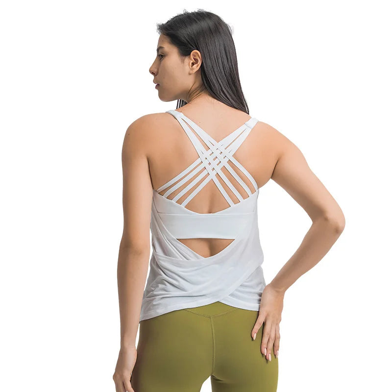 2 in 1 FLY Crisscross Yoga Gym Tank Tops With Inside Bra Women Loose F –  FabFemina