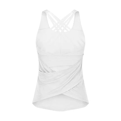 2 in 1 FLY Crisscross Yoga Gym Tank Tops With Inside Bra Women Loose Fit Soft Workout Fitness Vest Sport Sleeveless Shirts - FabFemina