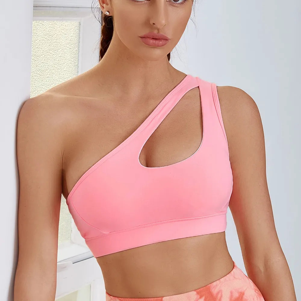 One-shoulder Sports Underwear Fitness Yoga Quick-drying Shock-proof Vest Running Bra for Women - FabFemina