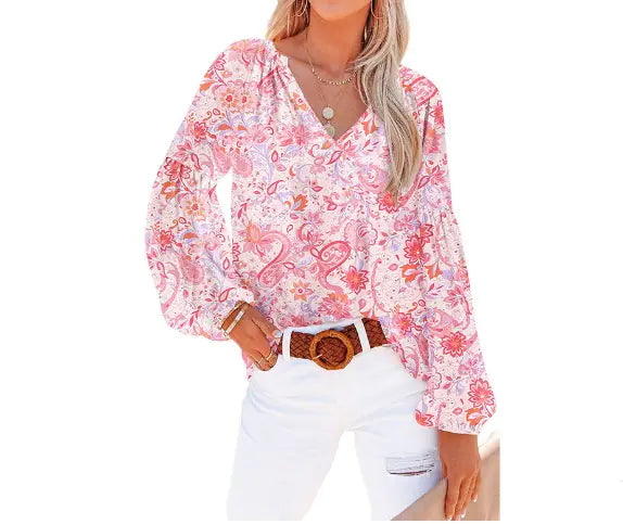 Stylish Printed Long-Sleeve Pullover Tops - FabFemina