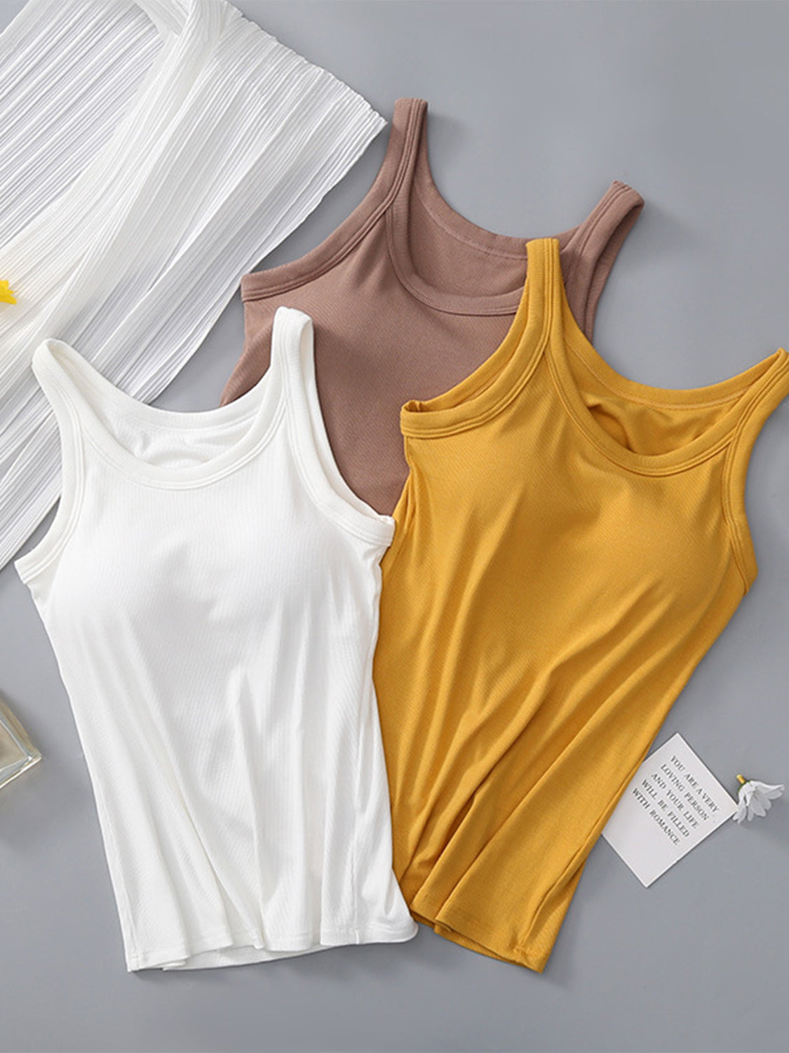 Round Neck Tank with Bra - FabFemina