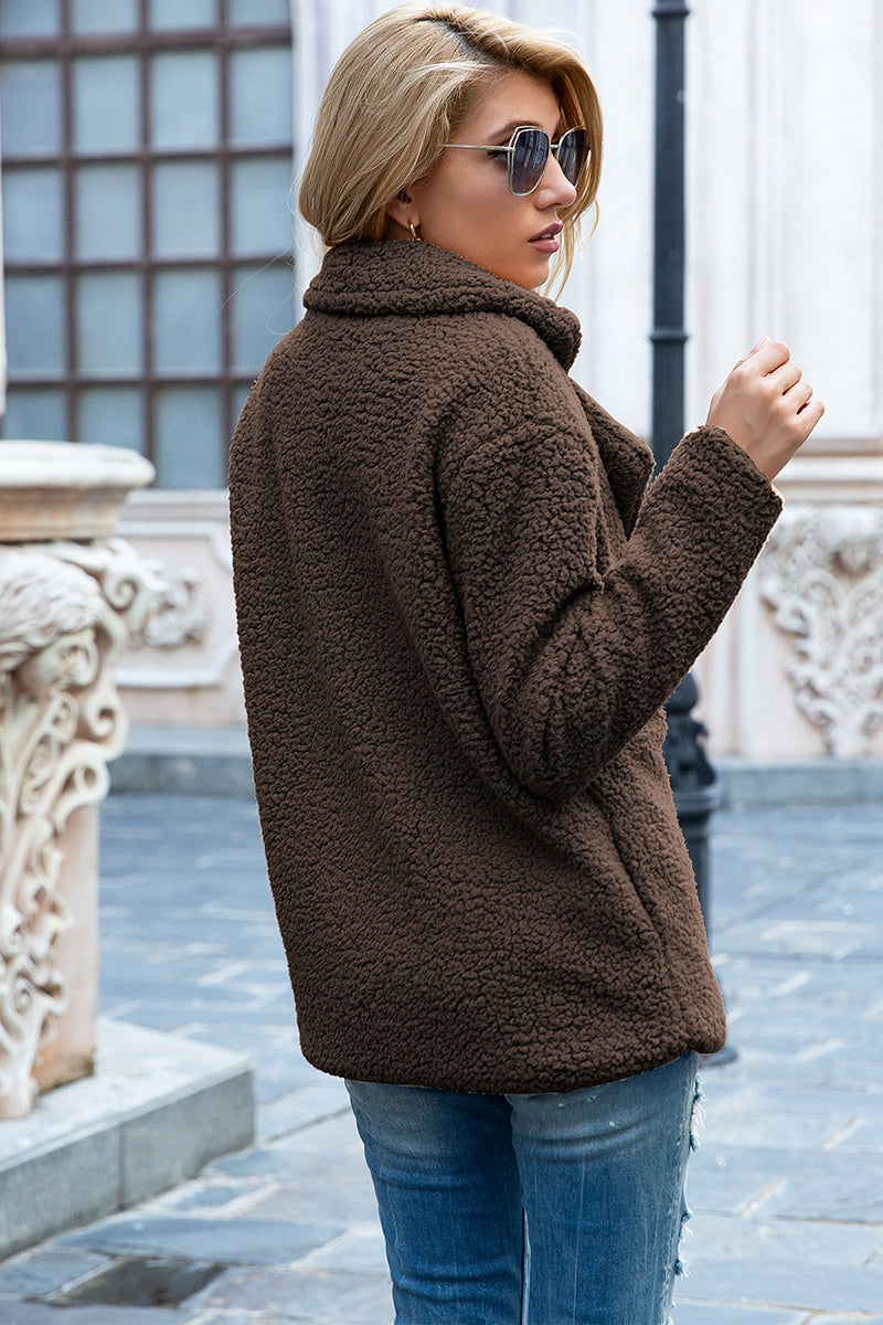 Ivy Lane Full Size Lapel Collar Sherpa Coat - FabFemina