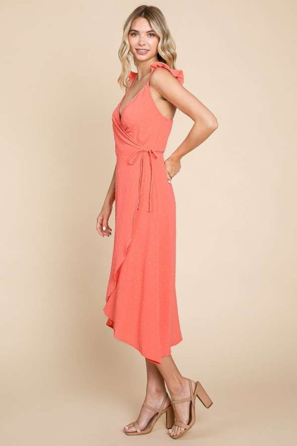 Culture Code Ruffle Detail Surplice Wrap Slip Dress - FabFemina