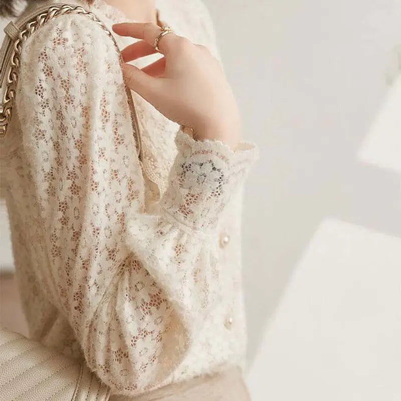 Elegant Pearl Lace Blouses - FabFemina