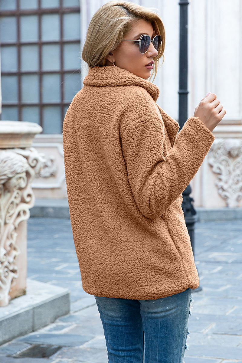 Ivy Lane Full Size Lapel Collar Sherpa Coat - FabFemina