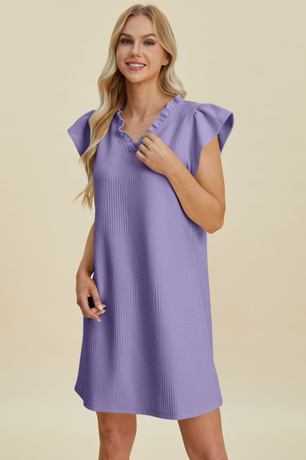 Double Take Full Size Ruffled V-Neck Cap Sleeve Dress - FabFemina
