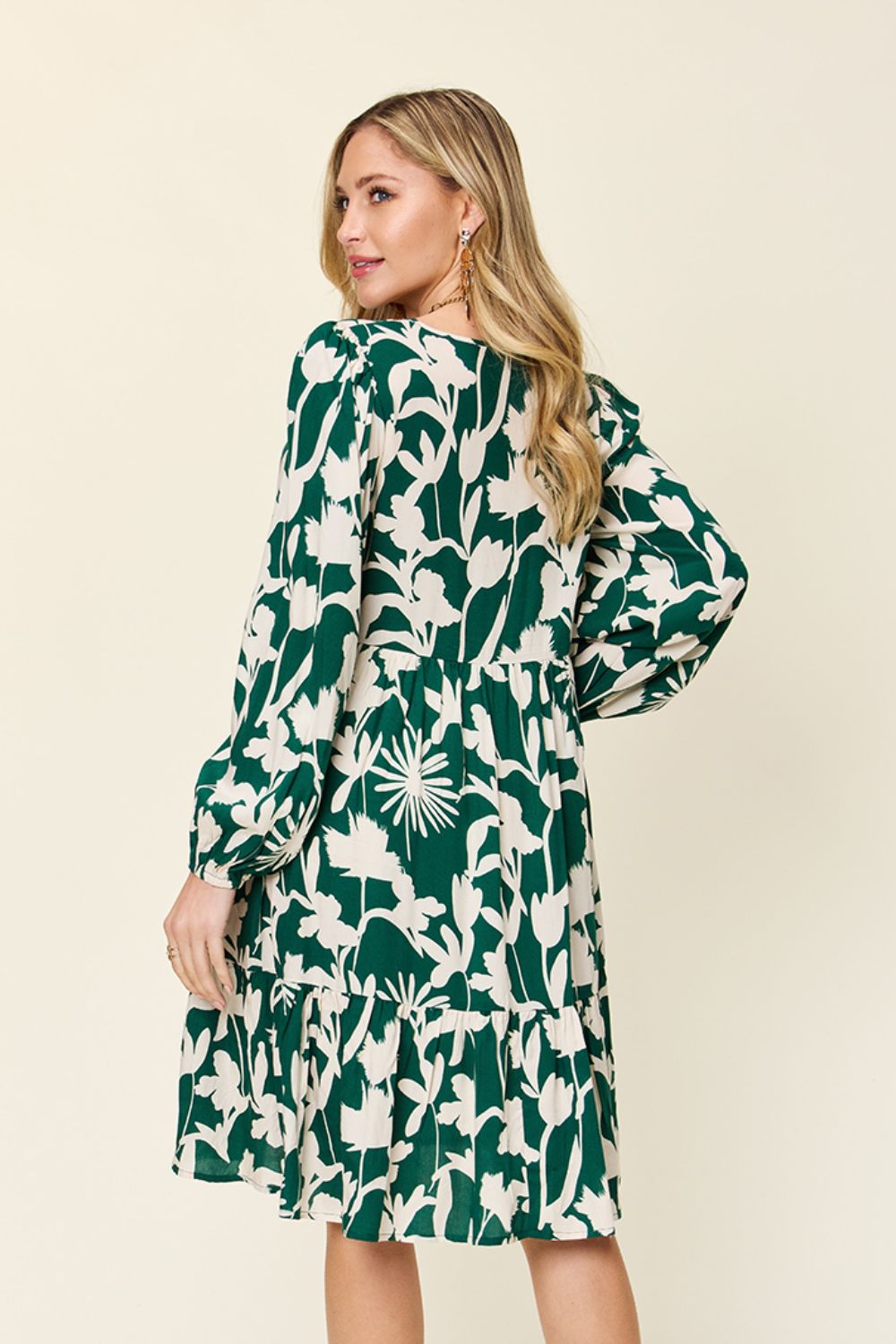 Double Take Full Size Printed Ruffle Hem Dress with Pocket - FabFemina