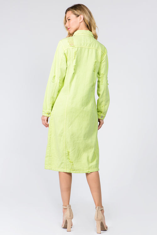 American Bazi Button Up Distressed Denim Dress - FabFemina