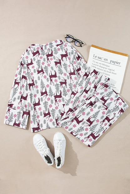 Printed Long Sleeve Top and Drawstring Pants Lounge Set Christmas