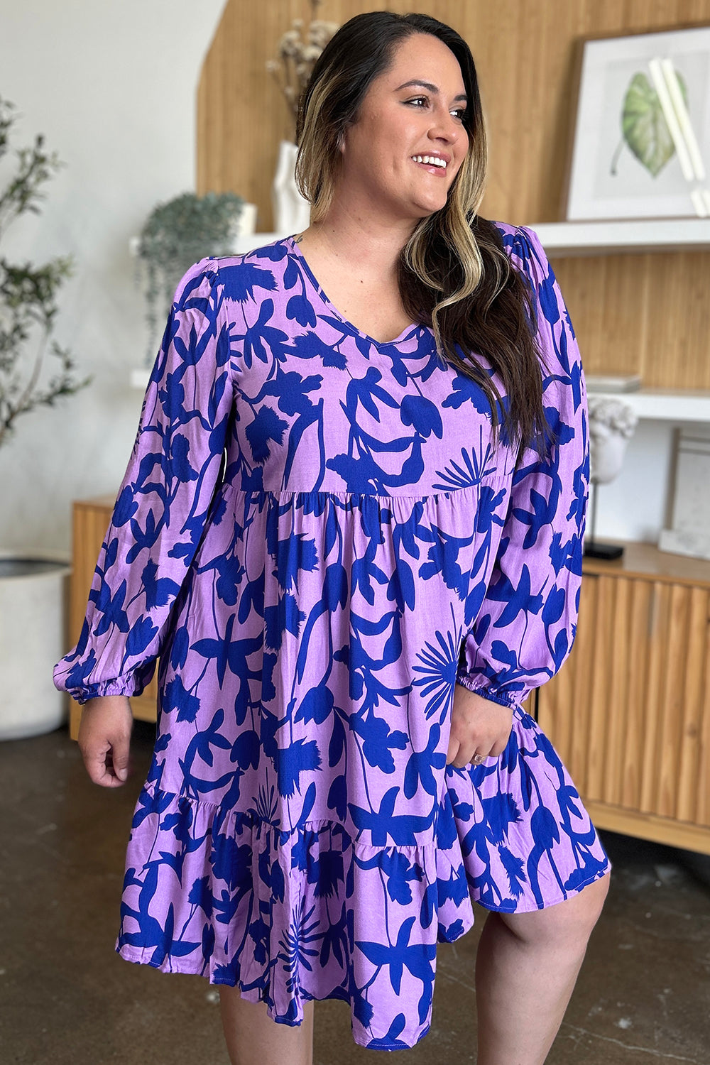 Double Take Full Size Printed Ruffle Hem Dress with Pocket - FabFemina
