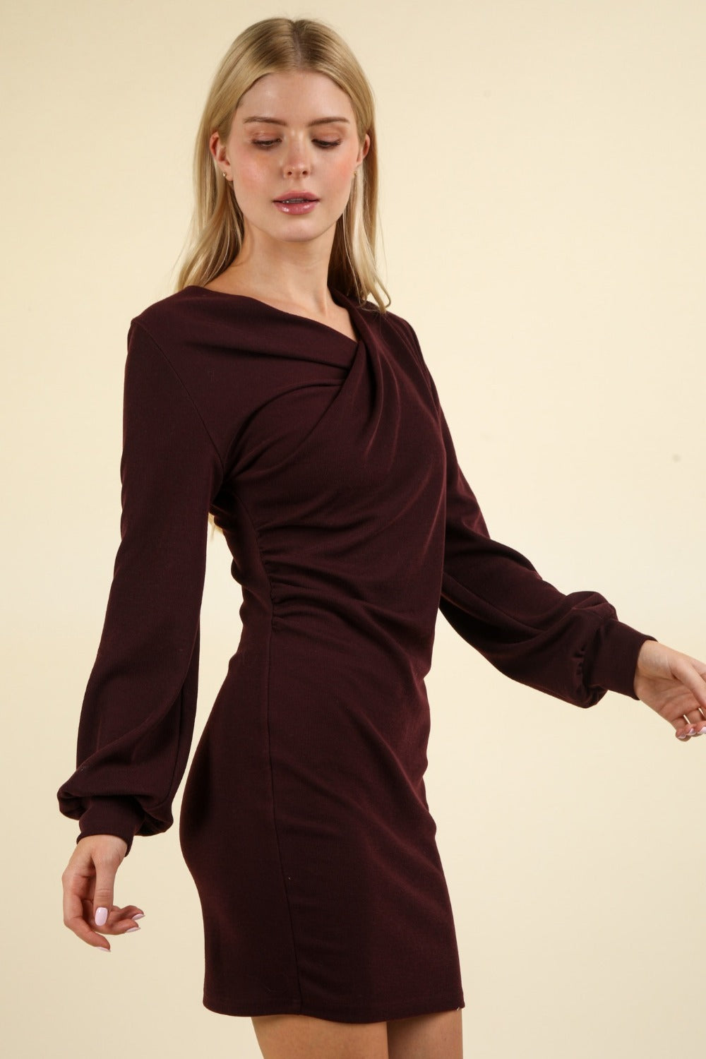 VERY J Ruched Detail Bodycon Mini Dress - FabFemina