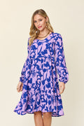 Double Take Full Size Printed Ruffle Hem Dress with Pocket - FabFemina