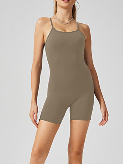 Scoop Neck Spaghetti Strap Active Romper