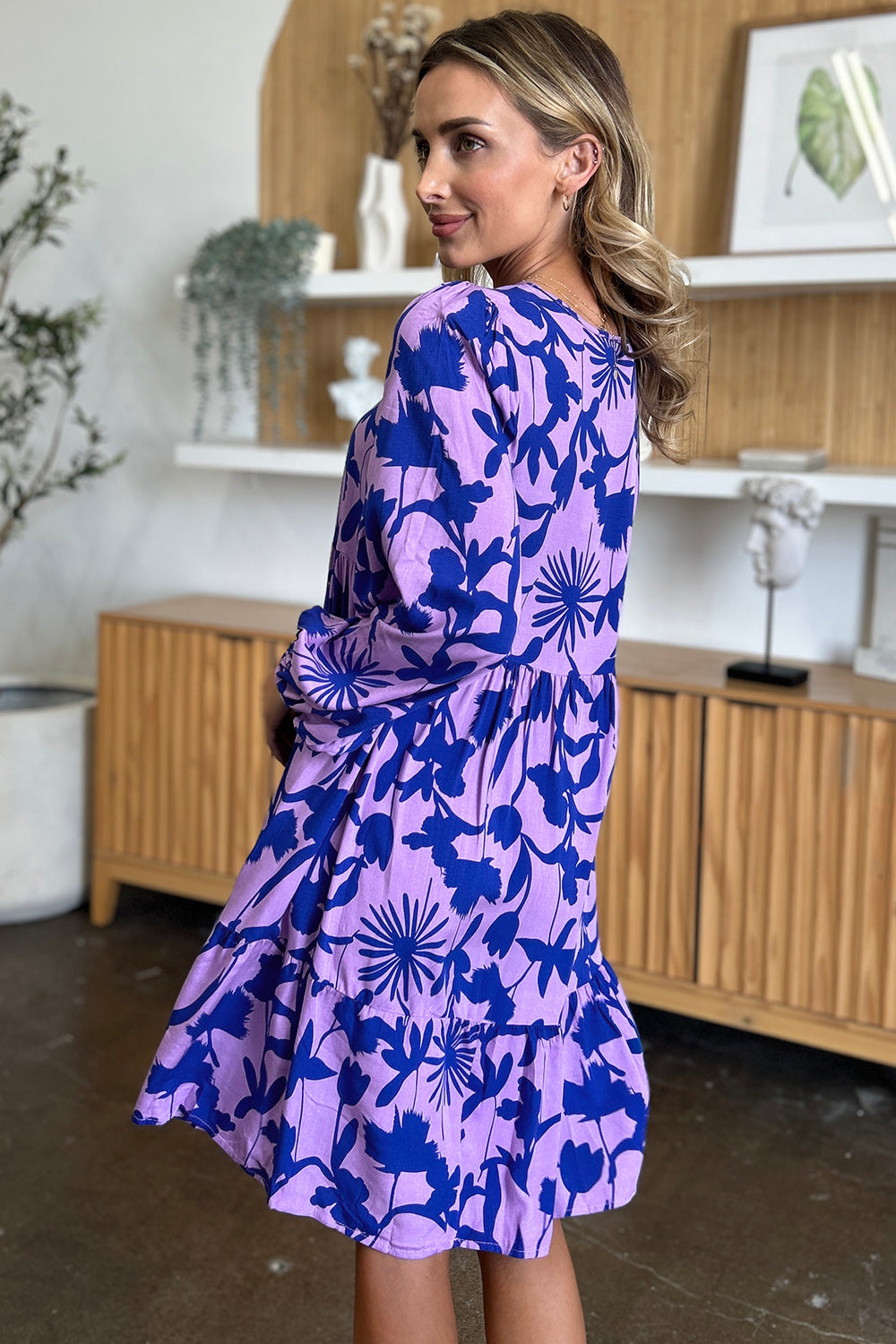 Double Take Full Size Printed Ruffle Hem Dress with Pocket - FabFemina