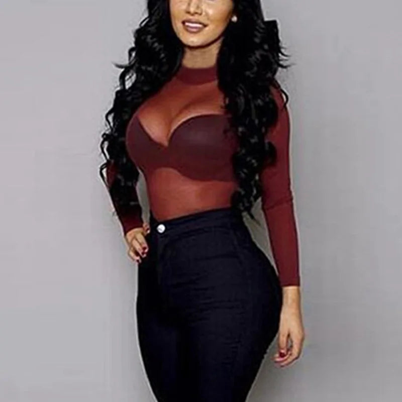 Sheer Mesh Sleeve Elegance Tops - FabFemina