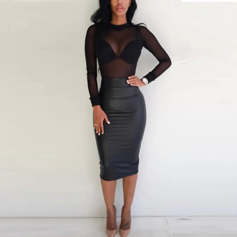 Sheer Mesh Sleeve Elegance Tops - FabFemina