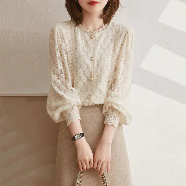 Elegant Pearl Lace Blouses - FabFemina