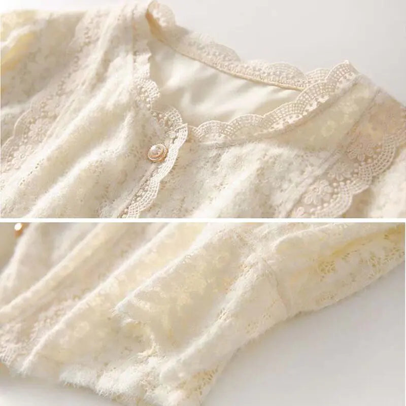 Elegant Pearl Lace Blouses - FabFemina