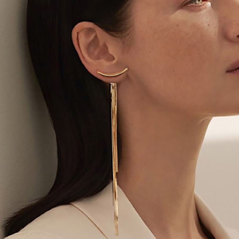 Long Tassel Geometric Fashion Luxury Hanging Pendientes Drop Earrings for Women - FabFemina