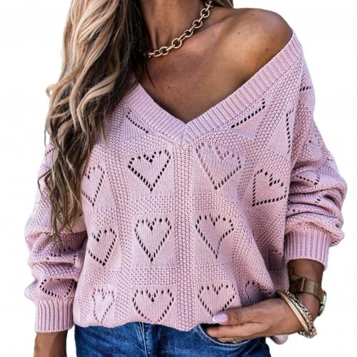 JDEFEG Womens Heavy Pullover Women Casual Solid Color Hollow V Neck Knit  Sweater Oversized Pullover for Women Sweaters for Women Synthetic Fiber  Pink L 