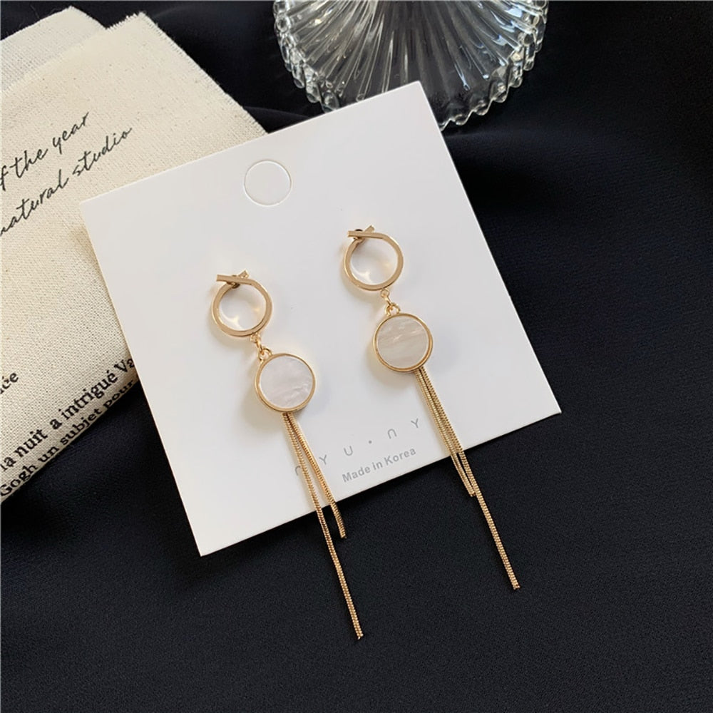 Long Tassel Geometric Fashion Luxury Hanging Pendientes Drop Earrings for Women - FabFemina