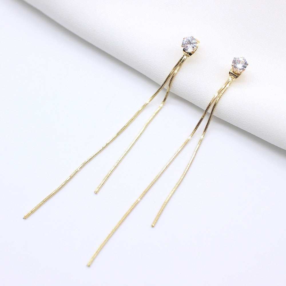 Long Tassel Geometric Fashion Luxury Hanging Pendientes Drop Earrings for Women - FabFemina