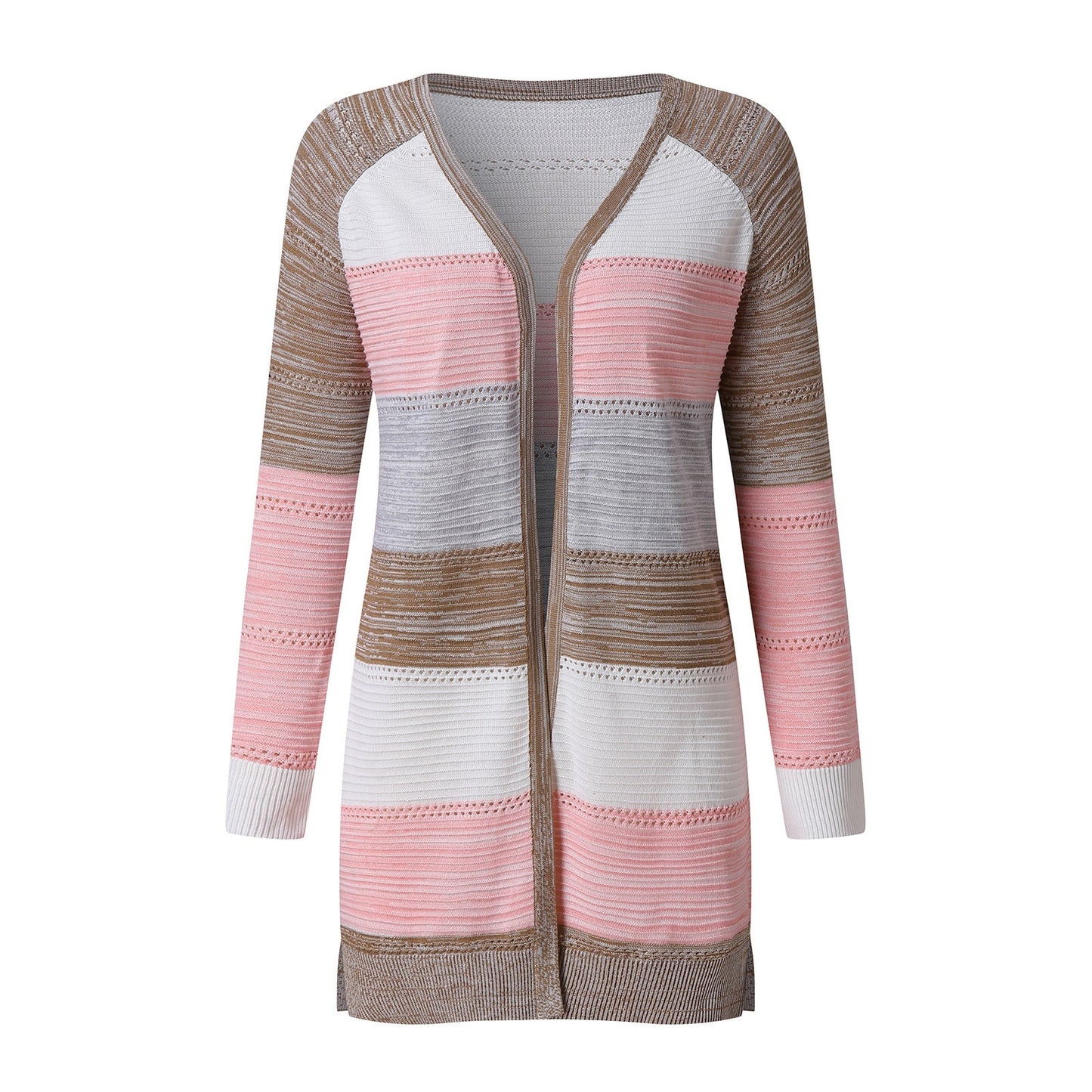 Women Cardigan Comfy Stylish Stitching Long Sleeve Striped Patchwork Sweater Female Casual Long Cardigan Autumn Winter Tops - FabFemina