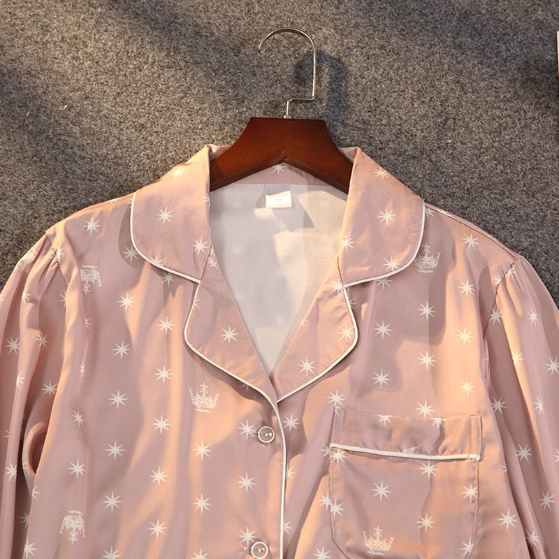 Women's Summer Two-piece Suit Silk Satin Pyjamas Set - FabFemina