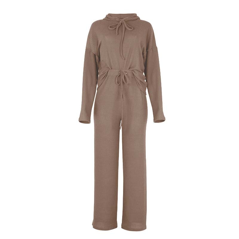 Knitted Hooded Warm Pajama Lounge Wear Set For Women - FabFemina