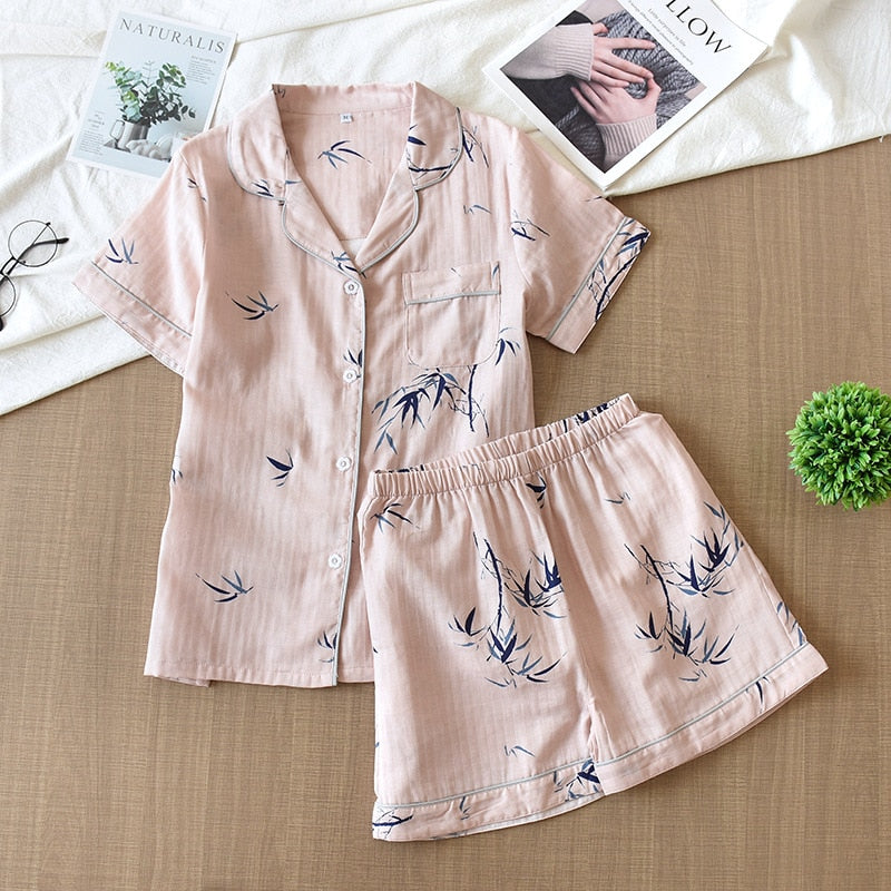Cute cartoon print cotton short pajamas set - FabFemina