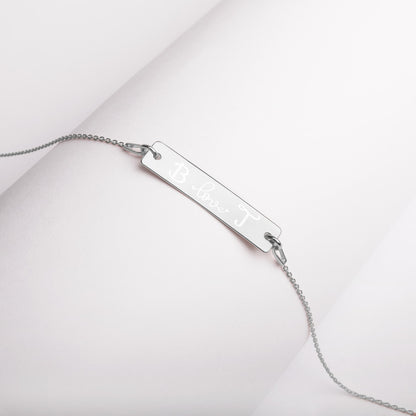 Engraved Initials Silver Bar Chain Necklace - FabFemina