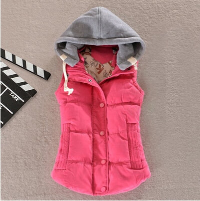 Women Vest Winter Coat Casual Pocket Hooded Waistcoat Sleeveless Jacket - FabFemina