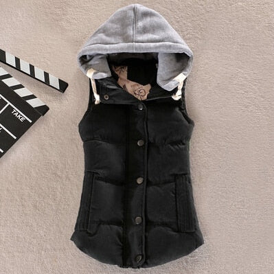 Women Vest Winter Coat Casual Pocket Hooded Waistcoat Sleeveless Jacket - FabFemina