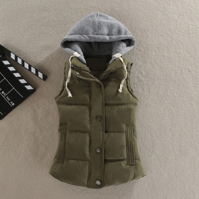 Women Vest Winter Coat Casual Pocket Hooded Waistcoat Sleeveless Jacket - FabFemina