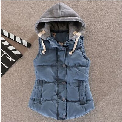 Women Vest Winter Coat Casual Pocket Hooded Waistcoat Sleeveless Jacket - FabFemina