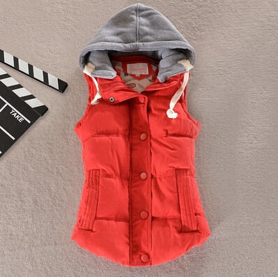 Women Vest Winter Coat Casual Pocket Hooded Waistcoat Sleeveless Jacket - FabFemina