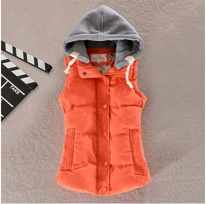 Women Vest Winter Coat Casual Pocket Hooded Waistcoat Sleeveless Jacket - FabFemina