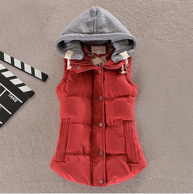 Women Vest Winter Coat Casual Pocket Hooded Waistcoat Sleeveless Jacket - FabFemina