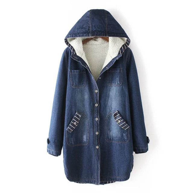 Winter Hooded Fur Denim Jacket For Women - FabFemina