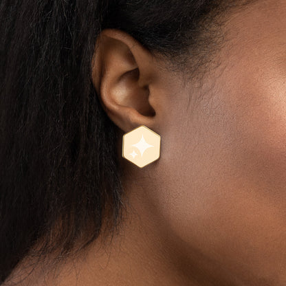 Sterling Silver Hexagon Stud Earrings - FabFemina